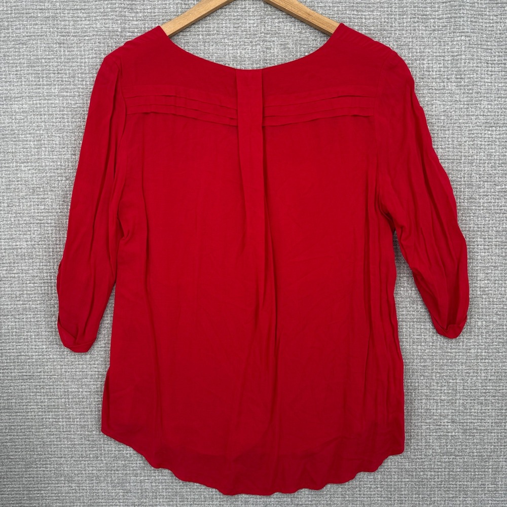 Maeve Red Blouse 3/4 Roll Tab Sleeve Pockets V-Neck Casual Top Sz‎ M Y2K Relaxed - Picture 9 of 10